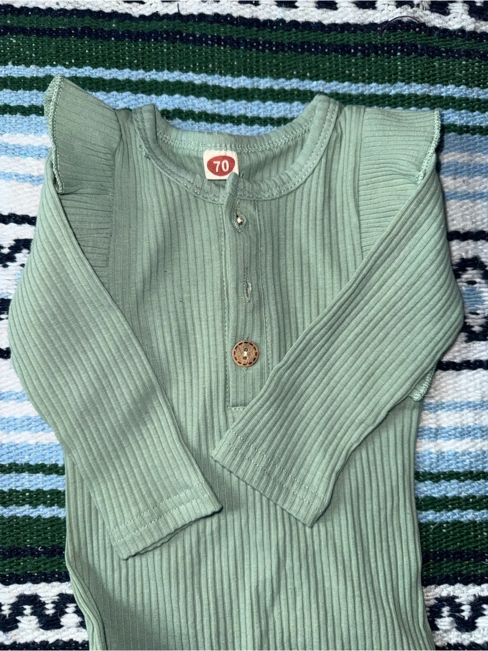 Unbranded Sage Green Ribbed One-Piece with Ruffle Shoulders